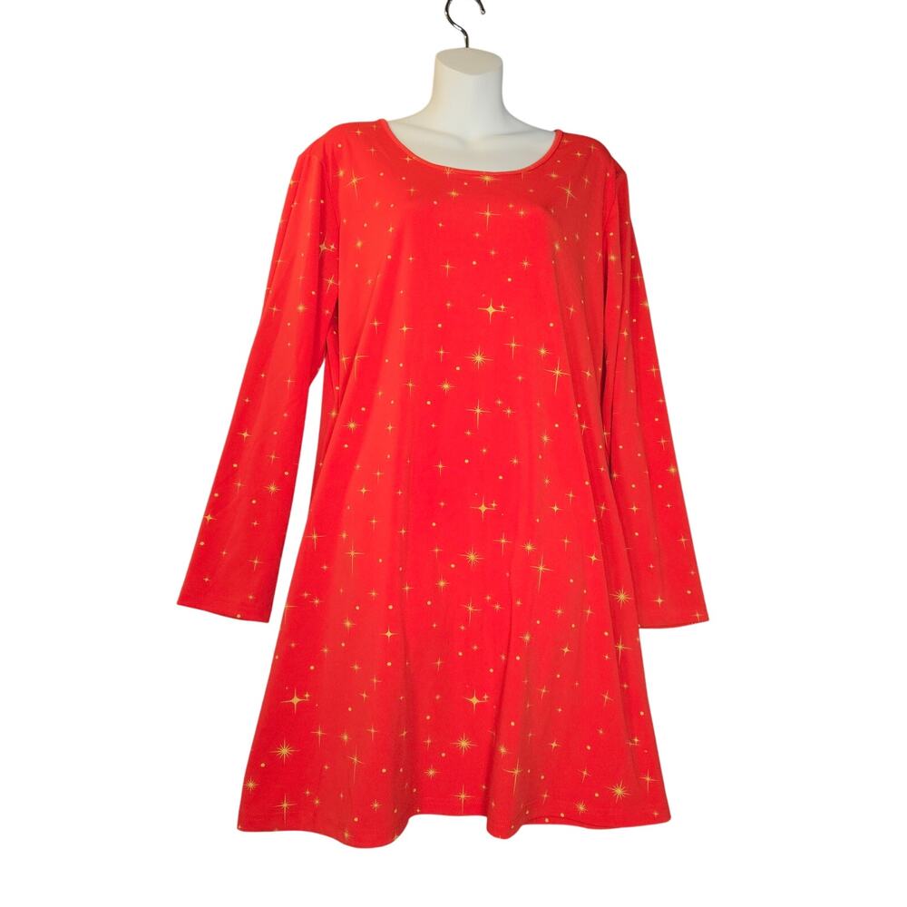 Tipsy‎ Elves Womens XXL Mini Dress Christmas Red Stretch Gold Stars Holiday
